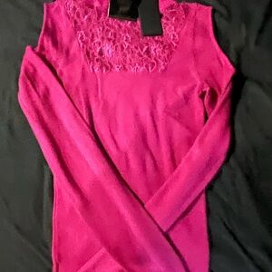 Vibrant Pink Lace Long Sleeve Top